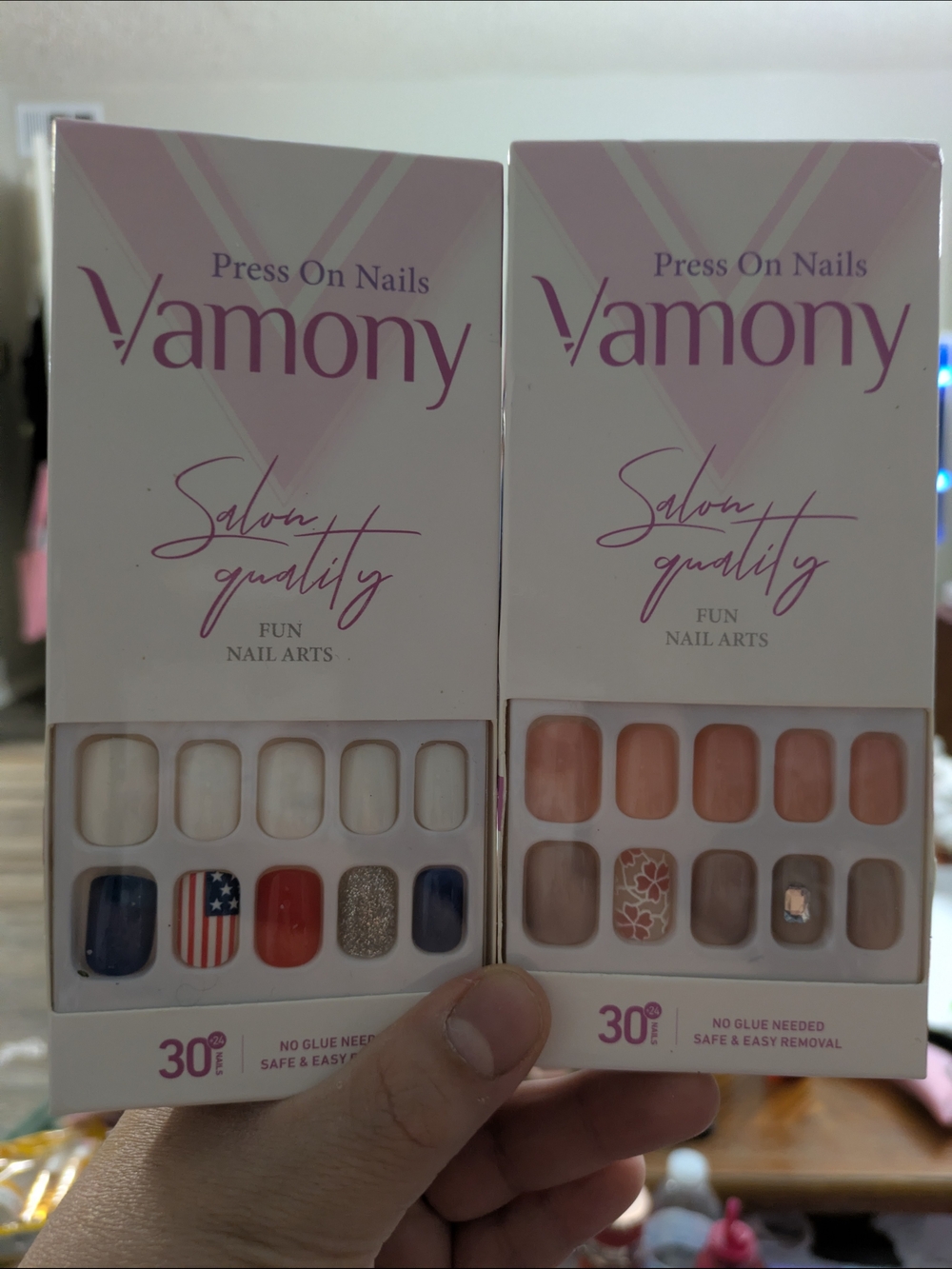 Women's Press-On Nail Duo — Pink & Multi-Color Styles